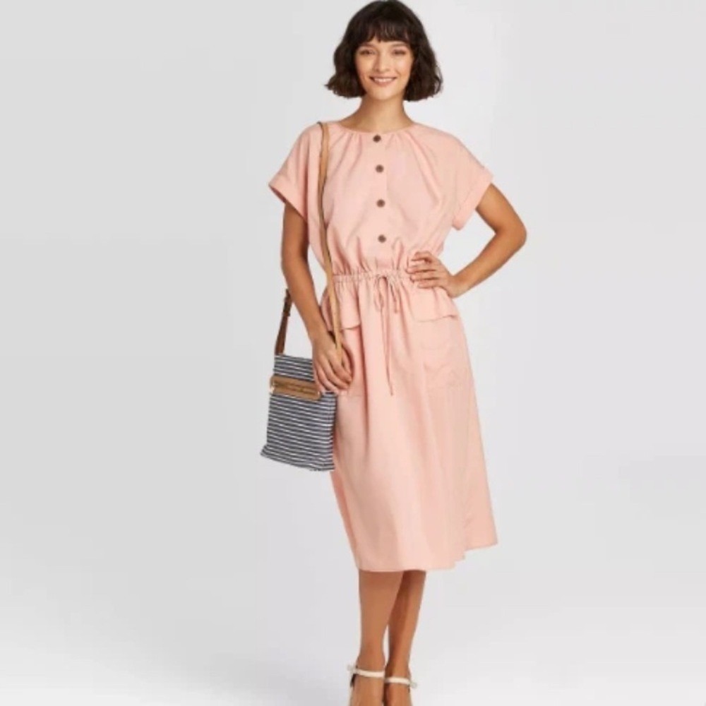 Women's Short Sleeve Utility Dress A‎ New Day Pink lightweight summer XS midi
